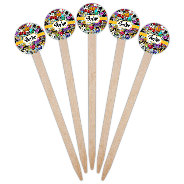 Graffiti Wooden 6" Food Pick - Round - Fan View