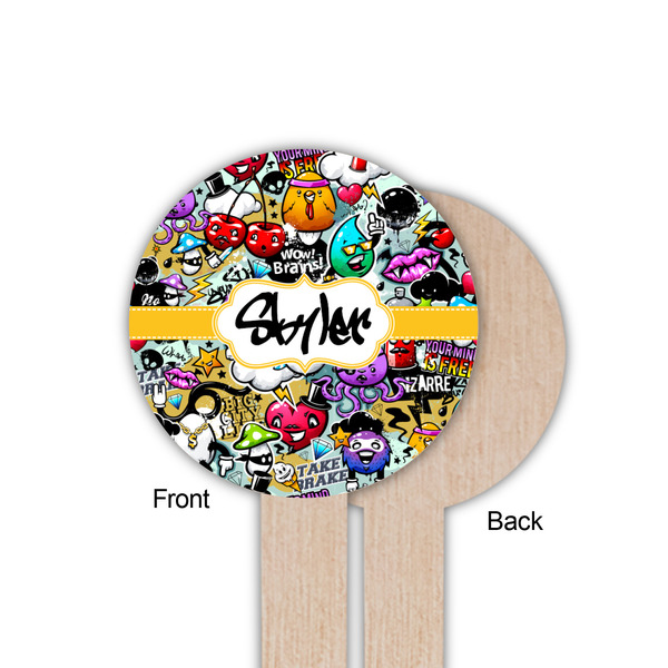 Graffiti Wooden 6" Food Pick - Round - Single Sided - Front & Back