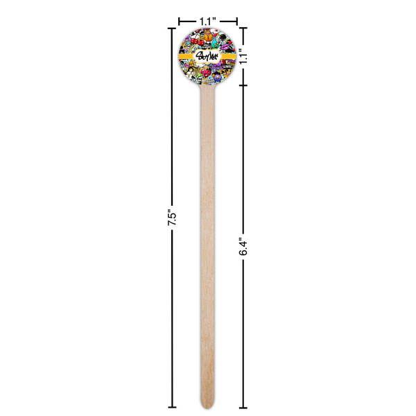 Graffiti Wooden 7.5" Stir Stick - Round - Dimensions