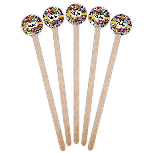 Graffiti Wooden 7.5" Stir Stick - Round - Fan View