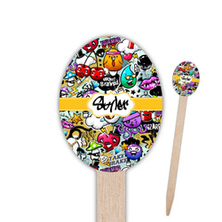 Graffiti Oval Wooden Food Picks - Double Sided (Personalized)