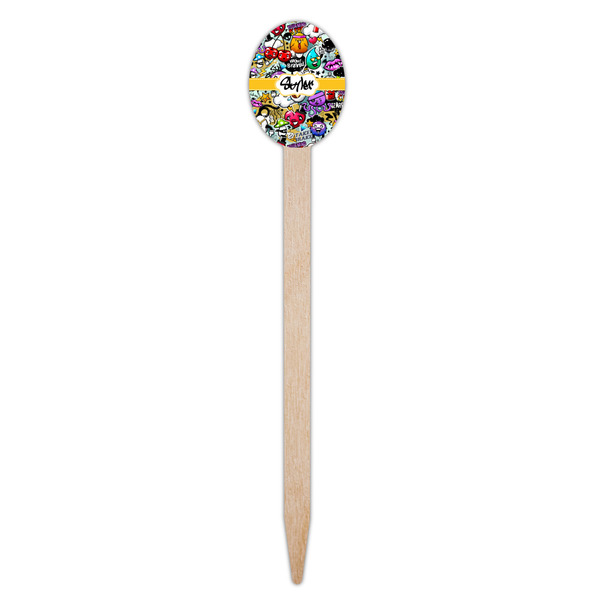 Graffiti Wooden Food Pick - Oval - Single Pick