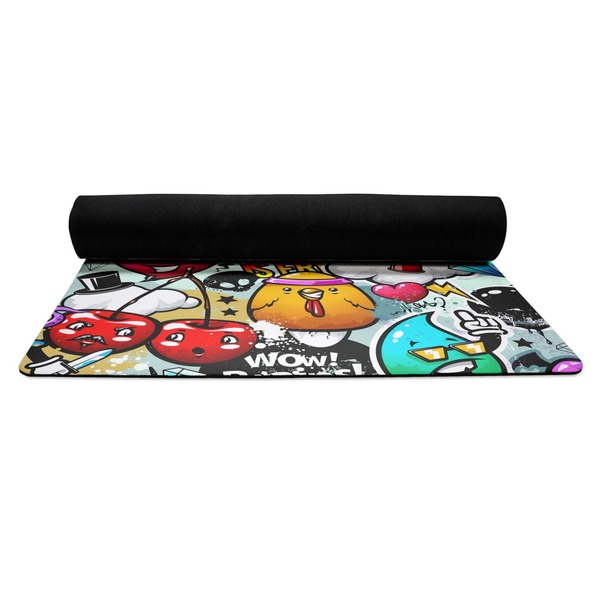 Graffiti Yoga Mat Rolled up Black Rubber Backing