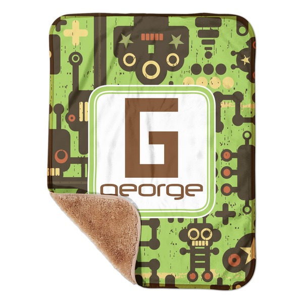 Custom Industrial Robot 1 Sherpa Baby Blanket - 30" x 40" w/ Name and Initial