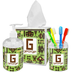 Industrial Robot 1 Acrylic Bathroom Accessories Set w/ Name and Initial