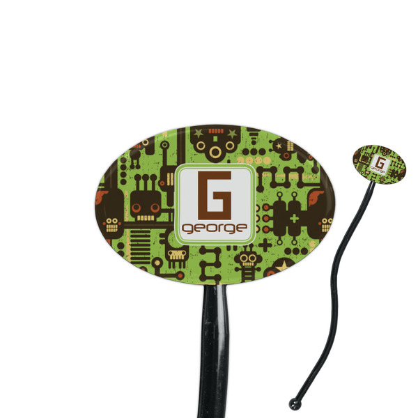 Custom Industrial Robot 1 7" Oval Plastic Stir Sticks - Black - Single Sided (Personalized)