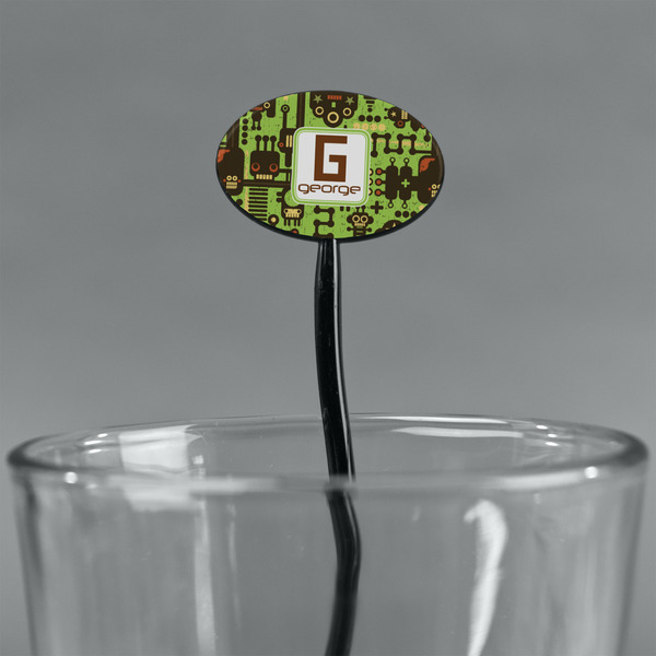 Industrial Robot 1 Black Plastic 7" Stir Stick - Oval - Main