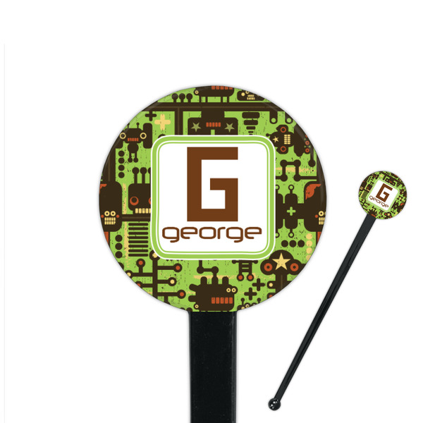 Custom Industrial Robot 1 7" Round Plastic Stir Sticks - Black - Single Sided (Personalized)
