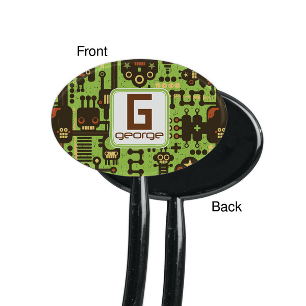 Industrial Robot 1 Black Plastic 7" Stir Stick - Single Sided - Oval - Front & Back