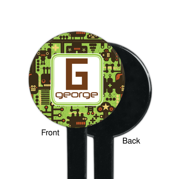 Industrial Robot 1 Black Plastic 7" Stir Stick - Single Sided - Round - Front & Back