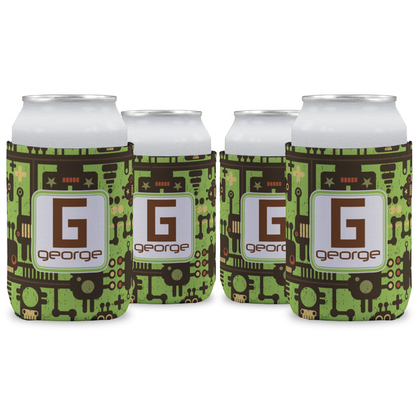 Custom Industrial Robot 1 Can Cooler (12 oz) - Set of 4 w/ Name and Initial