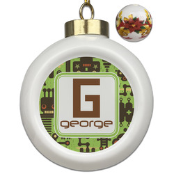 Industrial Robot 1 Ceramic Ball Ornaments - Poinsettia Garland (Personalized)