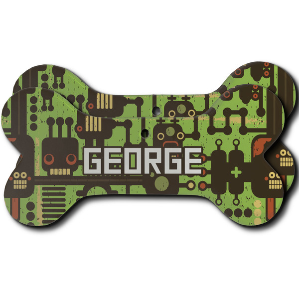 Custom Industrial Robot 1 Ceramic Dog Ornament - Front & Back w/ Name and Initial