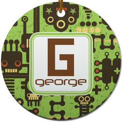 Industrial Robot 1 Round Ceramic Ornament w/ Name and Initial