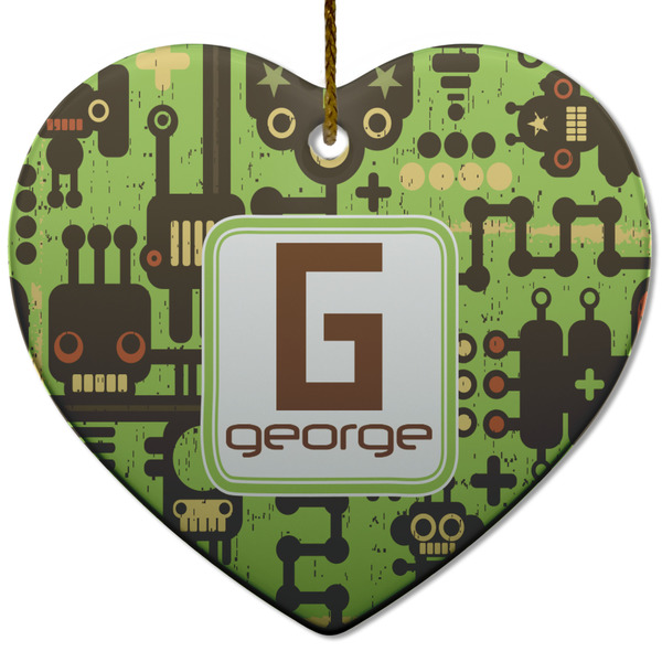 Custom Industrial Robot 1 Heart Ceramic Ornament w/ Name and Initial