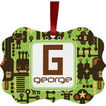 Industrial Robot 1 Metal Frame Ornament - Double Sided w/ Name and Initial