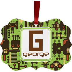 Industrial Robot 1 Metal Frame Ornament - Double Sided w/ Name and Initial