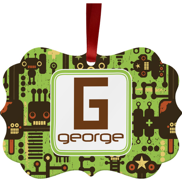 Custom Industrial Robot 1 Metal Frame Ornament - Double Sided w/ Name and Initial