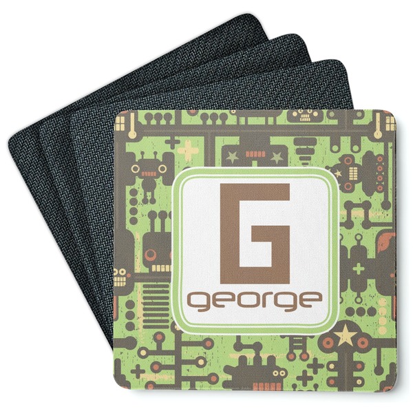Custom Industrial Robot 1 Square Rubber Backed Coasters - Set of 4 (Personalized)