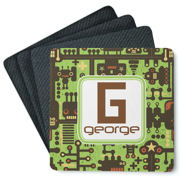 Custom Industrial Robot 1 Square Rubber Backed Coasters - Set of 4 (Personalized)