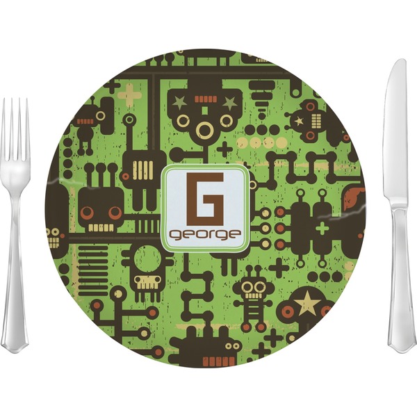 Custom Industrial Robot 1 10" Glass Lunch / Dinner Plates - Single or Set (Personalized)
