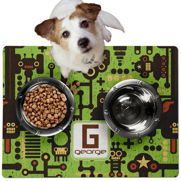 Custom Industrial Robot 1 Dog Food Mat - Medium w/ Name and Initial