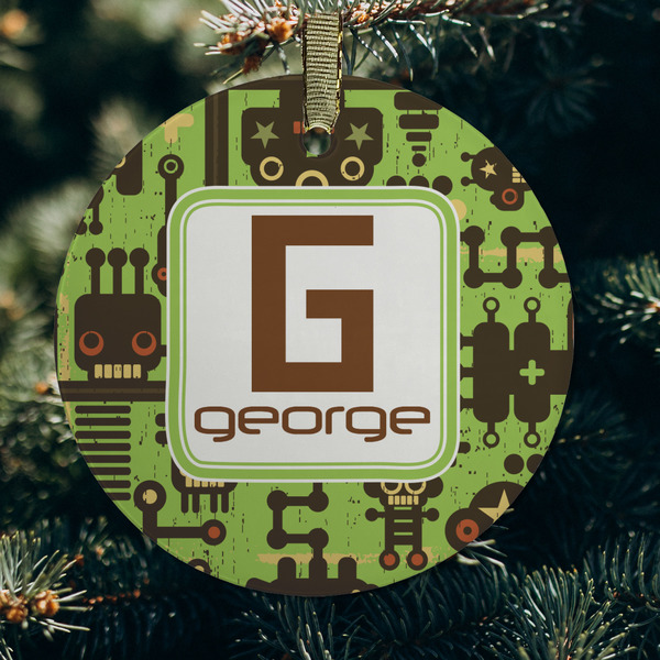 Industrial Robot 1 Frosted Glass Ornament - Round (Lifestyle)