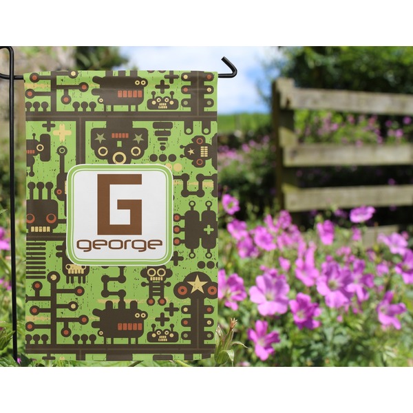 Industrial Robot 1 Garden Flag - Outside In Flowers