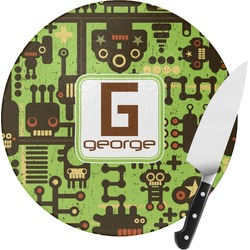 Industrial Robot 1 Round Glass Cutting Board - Medium (Personalized)