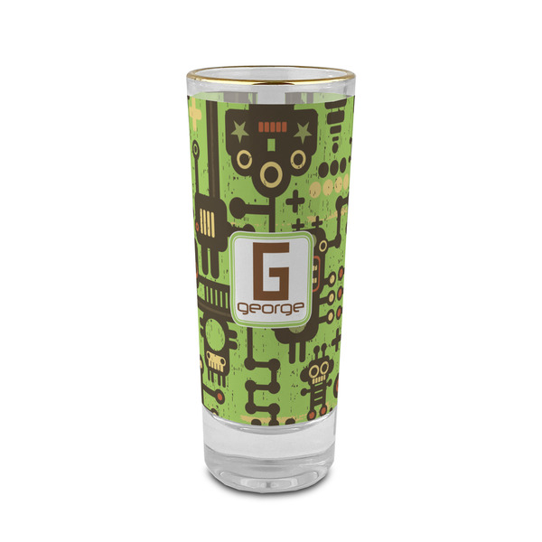 Custom Industrial Robot 1 2 oz Shot Glass -  Glass with Gold Rim - Set of 4 (Personalized)