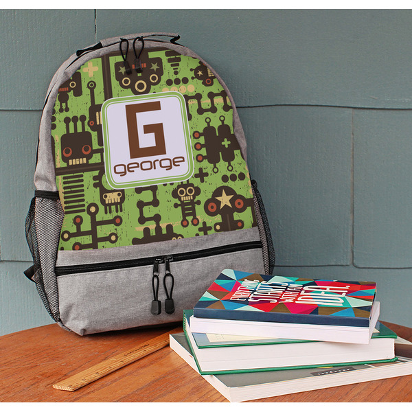 Industrial Robot 1 Large Backpack - Gray - On Desk