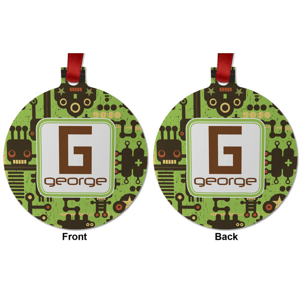 Industrial Robot 1 Metal Ball Ornament - Front and Back