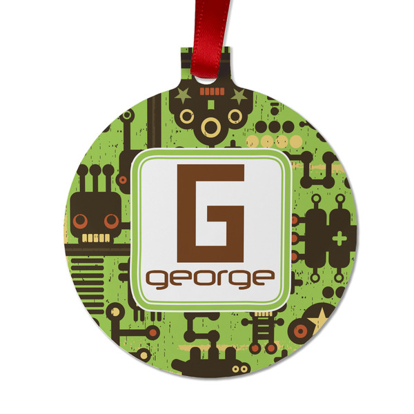 Custom Industrial Robot 1 Metal Ball Ornament - Double Sided w/ Name and Initial