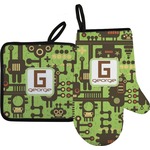 Industrial Robot 1 Oven Mitt & Pot Holder Set w/ Name and Initial