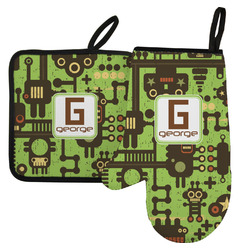 Industrial Robot 1 Left Oven Mitt & Pot Holder Set w/ Name and Initial