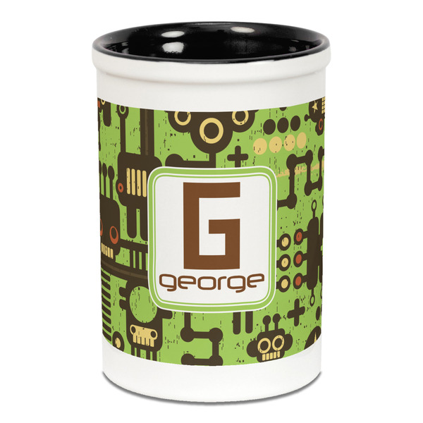 Custom Industrial Robot 1 Ceramic Pencil Holders - Black