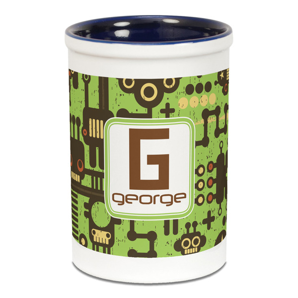Custom Industrial Robot 1 Ceramic Pencil Holders - Blue