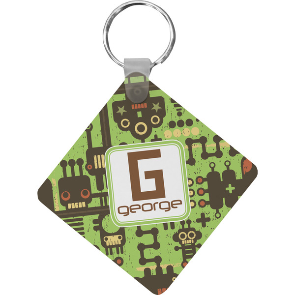 Custom Industrial Robot 1 Diamond Plastic Keychain w/ Name and Initial