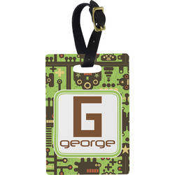 Industrial Robot 1 Plastic Luggage Tag - Rectangular w/ Name and Initial