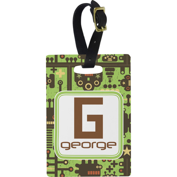 Custom Industrial Robot 1 Plastic Luggage Tag - Rectangular w/ Name and Initial