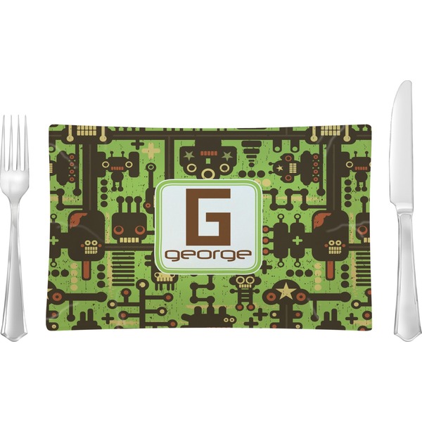 Custom Industrial Robot 1 Glass Rectangular Lunch / Dinner Plate (Personalized)