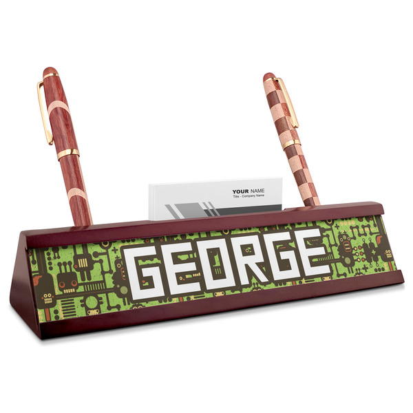 Custom Industrial Robot 1 Red Mahogany Nameplate with Business Card Holder (Personalized)