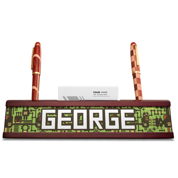 Industrial Robot 1 Red Mahogany Nameplates with Business Card Holder - Straight