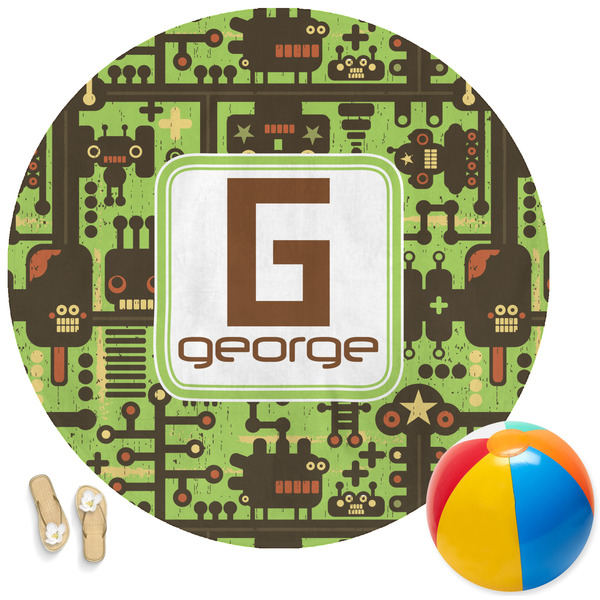 Custom Industrial Robot 1 Round Beach Towel (Personalized)