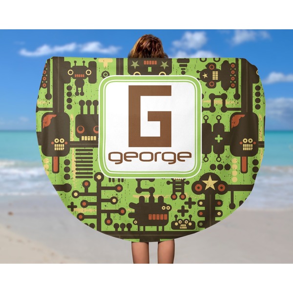 Industrial Robot 1 Round Beach Towel - In Use