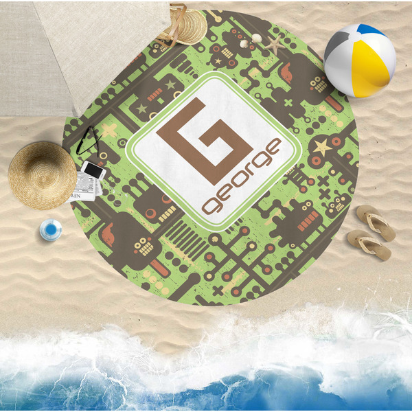 Industrial Robot 1 Round Beach Towel Lifestyle