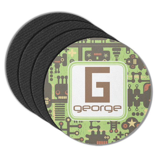 Custom Industrial Robot 1 Round Rubber Backed Coasters - Set of 4 (Personalized)
