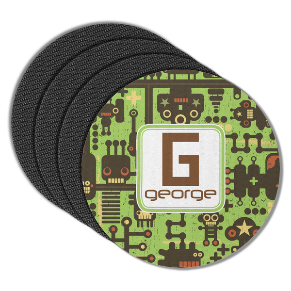 Custom Industrial Robot 1 Round Rubber Backed Coasters - Set of 4 (Personalized)