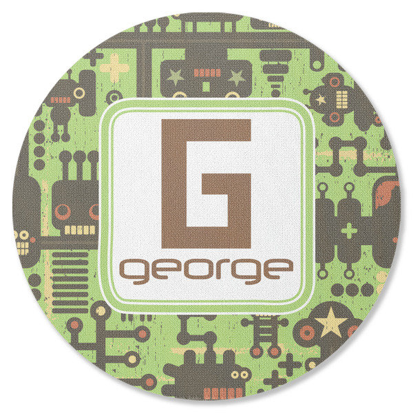 Custom Industrial Robot 1 Round Rubber Backed Coaster (Personalized)