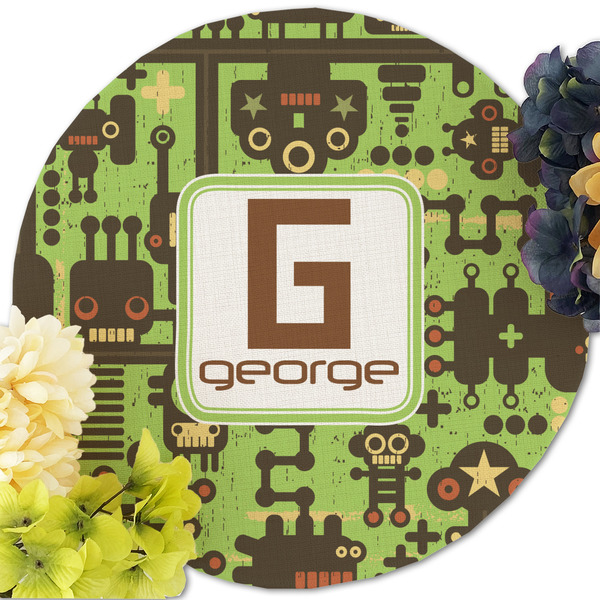 Industrial Robot 1 Round Linen Placemats - Front (w flowers)